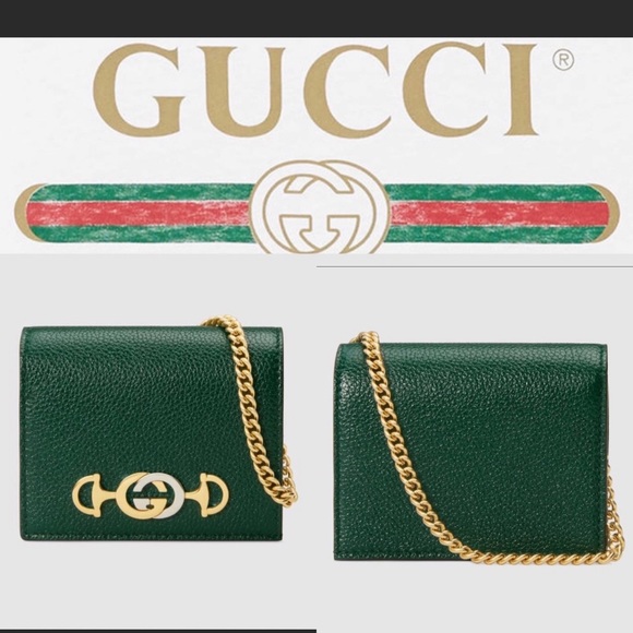 Dark Green grainy leather Zumi wallet with chain - Picture 11 of 13